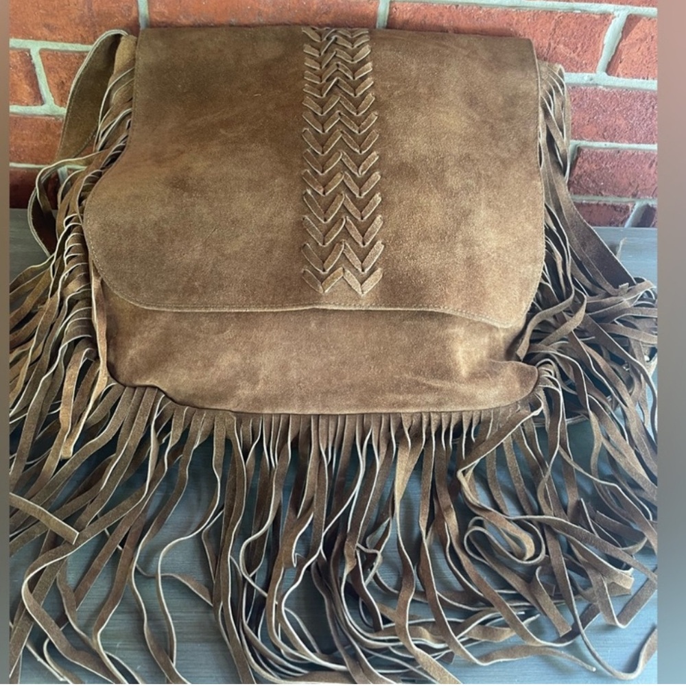 Anthropologie RAJ raj Suede Fringe Crossbody Cross Body Boho Messenger Bag - Picture 7 of 16